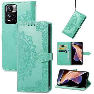 Mandala Flower Embossed Flip Leather Phone Case For Xiaomi Redmi Note 11 Pro / 11 Pro+(Green)