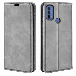 For Motorola Moto E30 / E40 Retro-skin Magnetic Suction Leather Phone Case(Grey)