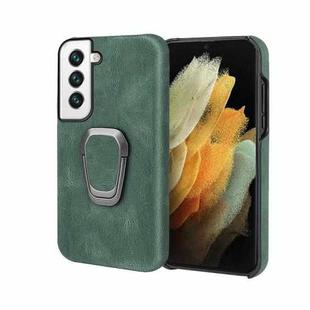 Ring Holder PU Phone Case For Samsung Galaxy S22 5G(Dark green)