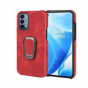 For OnePlus Nord N200 5G Ring Holder PU Phone Case(Red)