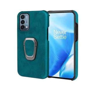 For OnePlus Nord N200 5G Ring Holder PU Phone Case(Cyan)