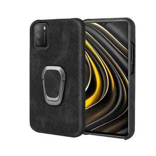 Ring Holder PU Phone Case For Xiaomi Poco M3(Black)