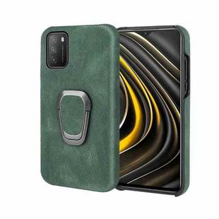 Ring Holder PU Phone Case For Xiaomi Poco M3(Dark Green)