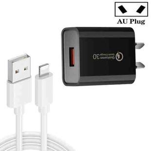 CA-25 QC3.0 USB 3A Fast Charger with USB to 8 Pin Data Cable, AU Plug(Black)