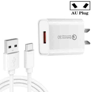 CA-25 QC3.0 USB 3A Fast Charger with 1m USB to Type-C Data Cable, AU Plug(White)