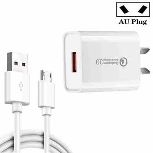 CA-25 QC3.0 USB 3A Fast Charger with USB to Micro USB Data Cable, AU Plug(White)