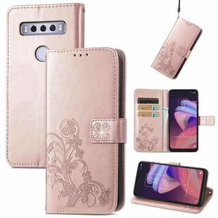 For TCL 10 SE Four-leaf Clasp Embossed Buckle Mobile Phone Protection Leather Case(Rose Glod)