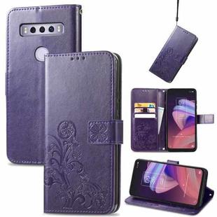 For TCL 10 SE Four-leaf Clasp Embossed Buckle Mobile Phone Protection Leather Case(Purple)