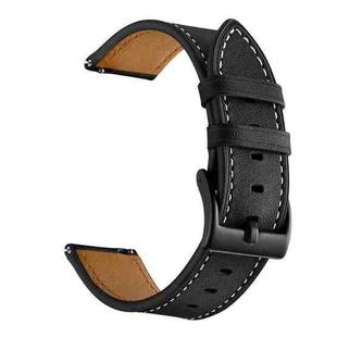 For Amazfit GTS 3 / GTS 2e First Layer Leather Sewing Thread Watch Band(Black)