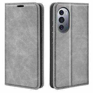 For Motorola Edge X30 Retro-skin Magnetic Suction Leather Phone Case(Grey)