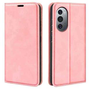 For Motorola Edge X30 Retro-skin Magnetic Suction Leather Phone Case(Pink)