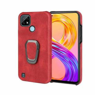 Ring Holder PU Phone Case For OPPO Realme C21(Red)