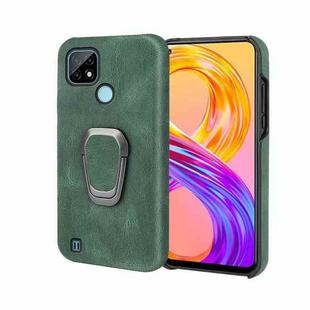 Ring Holder PU Phone Case For OPPO Realme C21(Dark Green)