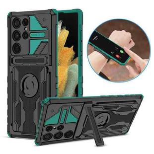 For Samsung Galaxy S22 Ultra ENKAY Armor Wristband Phone Case(Dark Green)