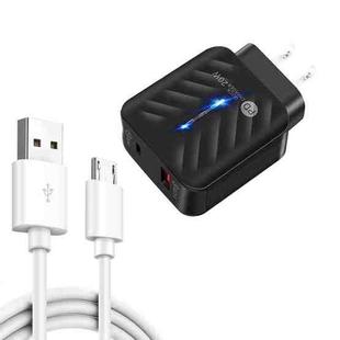PD03 20W PD3.0 + QC3.0 USB Charger with USB to Micro USB Data Cable, US Plug(Black)