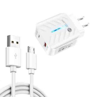 PD03 20W PD3.0 + QC3.0 USB Charger with USB to Micro USB Data Cable, US Plug(White)