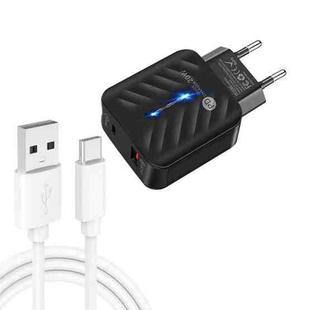 PD03 20W PD3.0 + QC3.0 USB Charger with USB to Type-C Data Cable, EU Plug(Black)