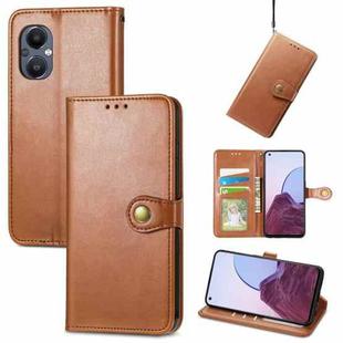 For OnePlus Nord N20 5G Solid Color Leather Buckle Phone Case(Brown)