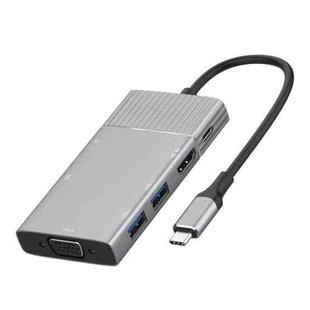 8 in 1 Type-C to HDMI + Type-C + USB x 2 + VGA + SD + TF + 3.5mm HUB Adapter