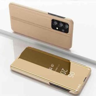 For Samsung Galaxy A53 5G Plated Mirror Flip Leather Case with Holder(Gold)