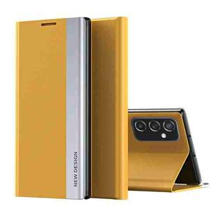 For Samsung Galaxy A53 5G Side Electroplated Magnetic Flip Leather Case with Holder(Yellow)
