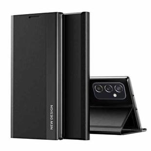 For Samsung Galaxy A73 5G Side Electroplated Magnetic Flip Leather Case with Holder(Black)