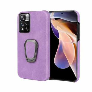 Ring Holder PU Phone Case For Xiaomi Redmi Note 11 Pro 5G(Purple)