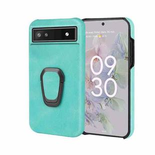 For Google Pixel 6a Ring Holder PU Phone Case(Mint Green)