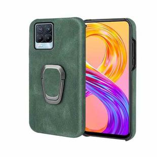 Ring Holder PU Phone Case For OPPO Realme 8 / 8 Pro(Dark Green)