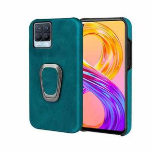 Ring Holder PU Phone Case For OPPO Realme 8 / 8 Pro(Cyan)