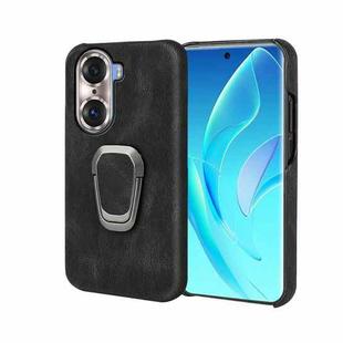 Ring Holder PU Phone Case For Honor 60 Pro(Black)