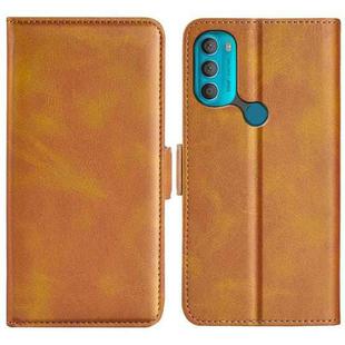 For Motorola Moto G71 5G Dual-side Magnetic Buckle Leather Phone Case(Yellow)