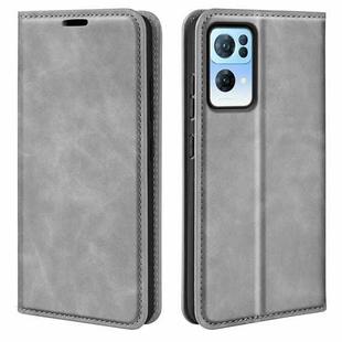 For OPPO Reno7 Pro 5G Retro-skin Magnetic Suction Leather Phone Case(Grey)
