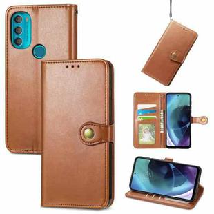 For Motorola Moto G71 5G Solid Color Leather Buckle Phone Case(Brown)