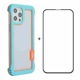 For iPhone 12 Pro Max ENKAY Frameless Hollow PC Case + Glass Film(Blue)