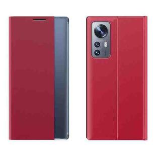 For Xiaomi 12 / 12X Side Display Magnetic Plain Texture Cloth + PC Case with Holder(Red)