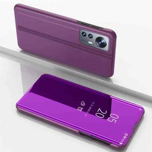 For Xiaomi 12 / 12X  Plated Mirror Horizontal Flip Leather Case with Holder(Purple)