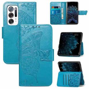 For OPPO Find N Butterfly Love Flower Embossed  Leather Case(Blue)