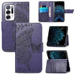 For OPPO Find N Butterfly Love Flower Embossed  Leather Case(Dark Purple)