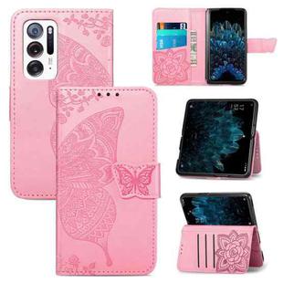 For OPPO Find N Butterfly Love Flower Embossed  Leather Case(Pink)