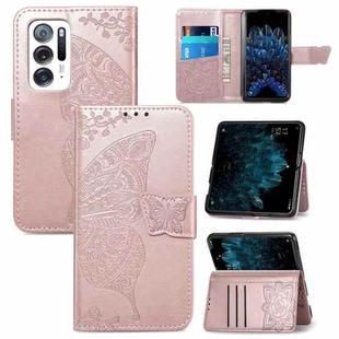 For OPPO Find N Butterfly Love Flower Embossed  Leather Case(Rose Gold)