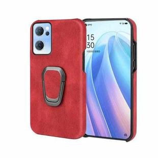 Ring Holder PU Phone Case For OPPO Reno7 5G(Red)