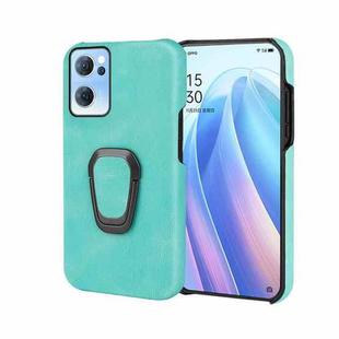 Ring Holder PU Phone Case For OPPO Reno7 5G(Mint Green)