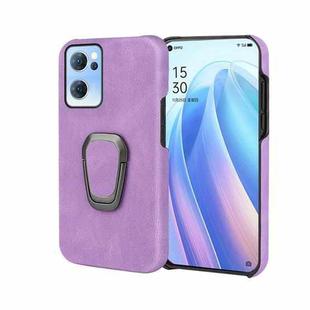 Ring Holder PU Phone Case For OPPO Reno7 5G(Purple)