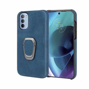 For Motorola Moto G51 5G Ring Holder PU Phone Case(Blue)