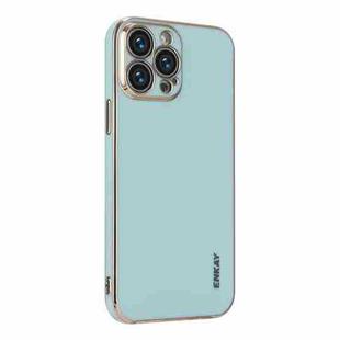 For iPhone 12 Pro Max ENKAY Plated Gold Edge TPU Case(Light Green)