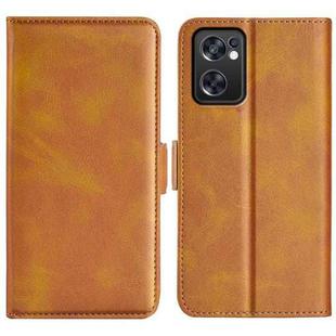 For OPPO Reno7 SE 5G Dual-side Magnetic Buckle Leather Case(Yellow)