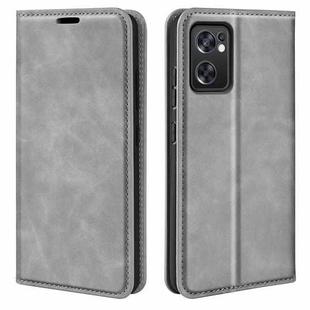For OPPO Reno7 SE 5G Retro-skin Magnetic Suction Leather Case(Grey)