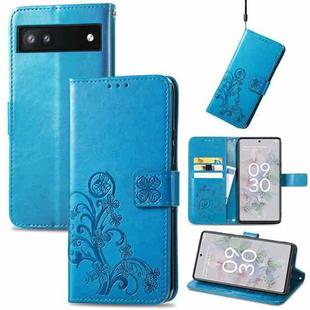 For Google Pixel 6a Four-leaf Clasp Embossed Buckle Leather Phone Case(Blue)