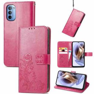 For Motorola Moto G31 Four-leaf Clasp Embossed Buckle Leather Phone Case(Magenta)